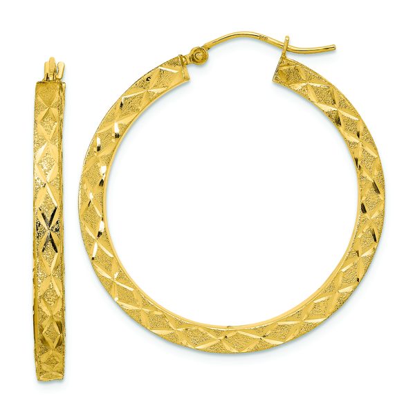 14K Satin Diamond-cut Hoop Earrings