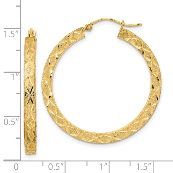 14K Satin Diamond-cut Hoop Earrings - Image 2