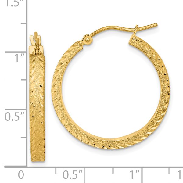 14K Polished Satin Diamond-cut Fancy Hoop Earrings - Image 2