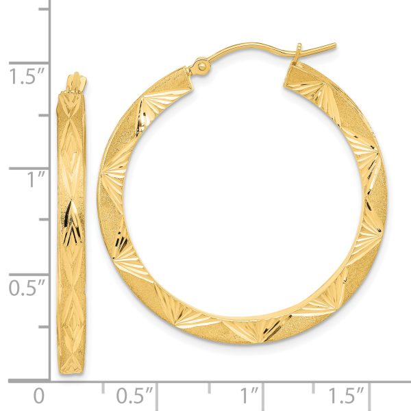 14K Polished and Satin Diamond-cut Hoop Earrings - Image 2
