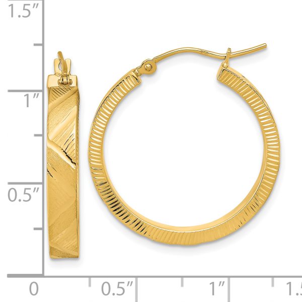 14K Polished and Brushed Textured Hoop Earrings - Image 2