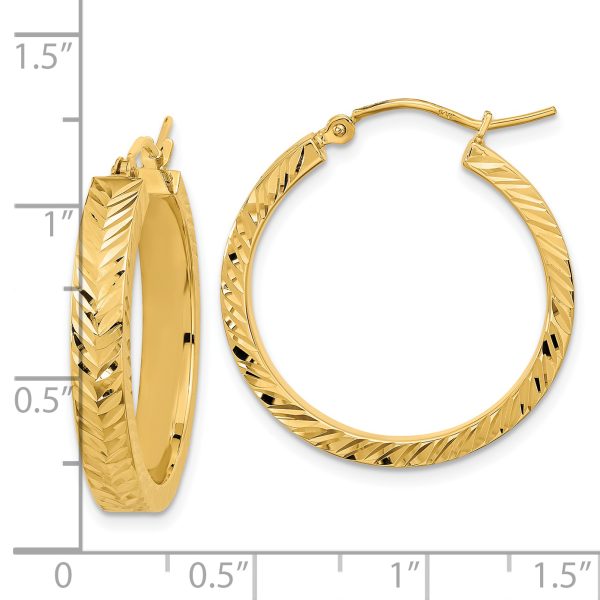 14K Polished Diamond-cut Hoop Earrings - Image 2