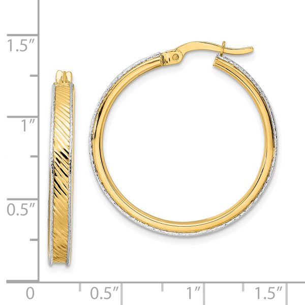 14K Two-tone Polished Diamond-cut Hoop Earrings - Image 2