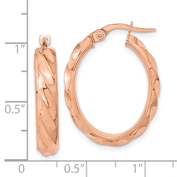 14K Rose Polished and Twisted Oval Hoop Earrings - Image 2