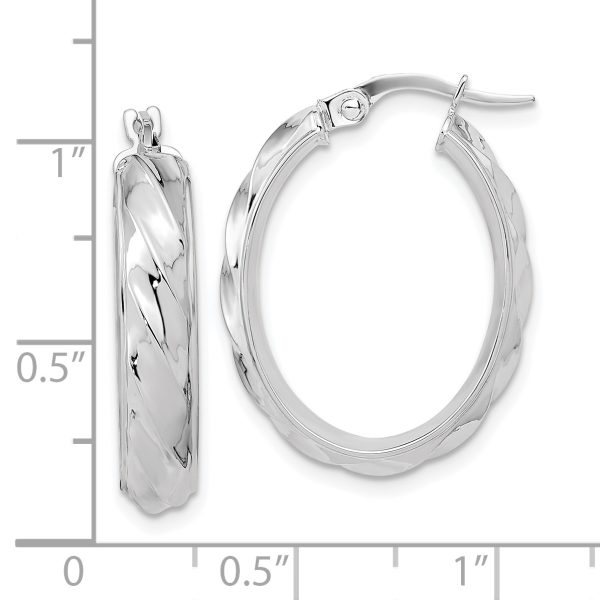 14K White Gold Polished and Twisted Oval Hoop Earrings - Image 2