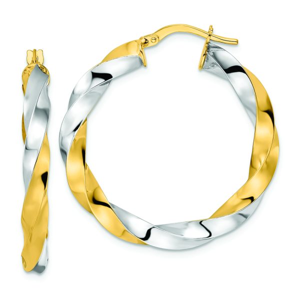 14K & Rhodium Polished Twisted Hoop Earrings