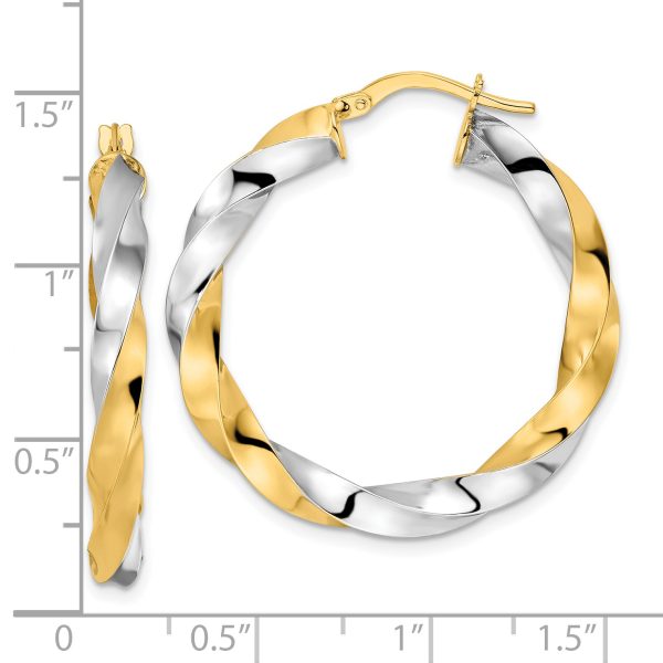 14K & Rhodium Polished Twisted Hoop Earrings - Image 2