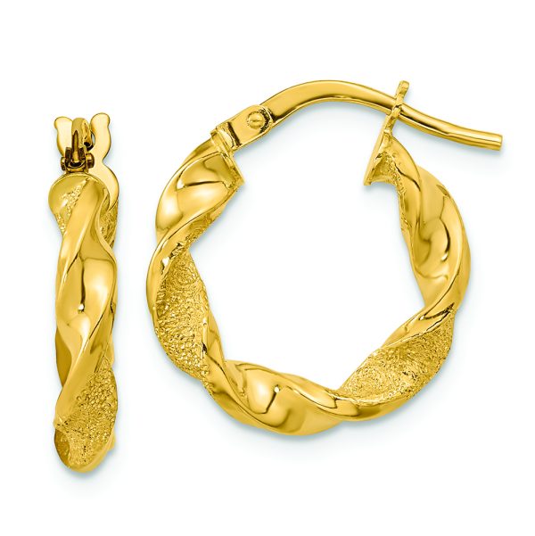 14K Polished and Textured Twisted Hoop Earrings