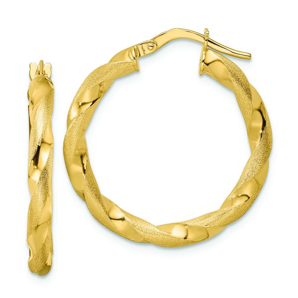 14K Brushed and Polished Twisted Hoop Earrings