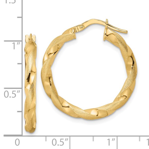 14K Brushed and Polished Twisted Hoop Earrings - Image 2