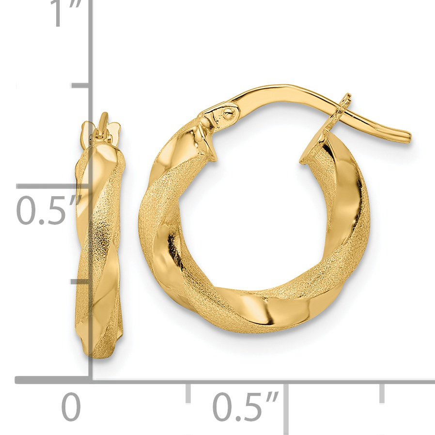 14K Brushed and Polished Twisted Hoop Earrings - Image 2