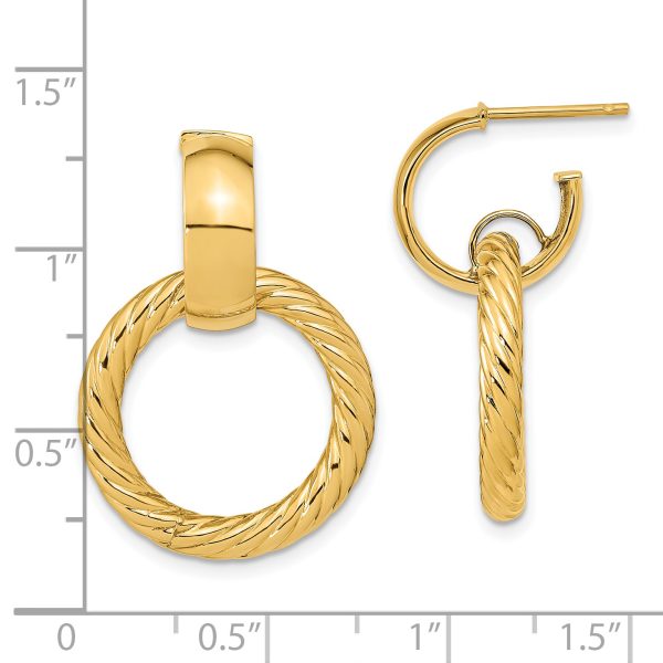 14K Polished and Textured Fancy Dangle Post Hoop Earrings - Image 2