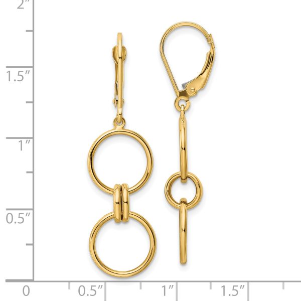14k Circle Dangle Leverback Earrings - Image 2