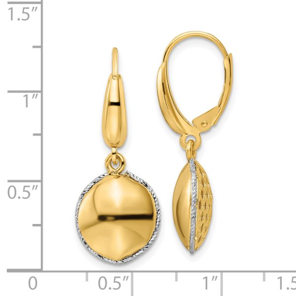 14K Two-tone Polished D/C Hollow Round Criss Cross Leverback Earrings - Image 2