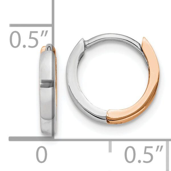 14k Two-tone Rose and White Gold 1.75mm Hinged Hoop Earrings - Image 2