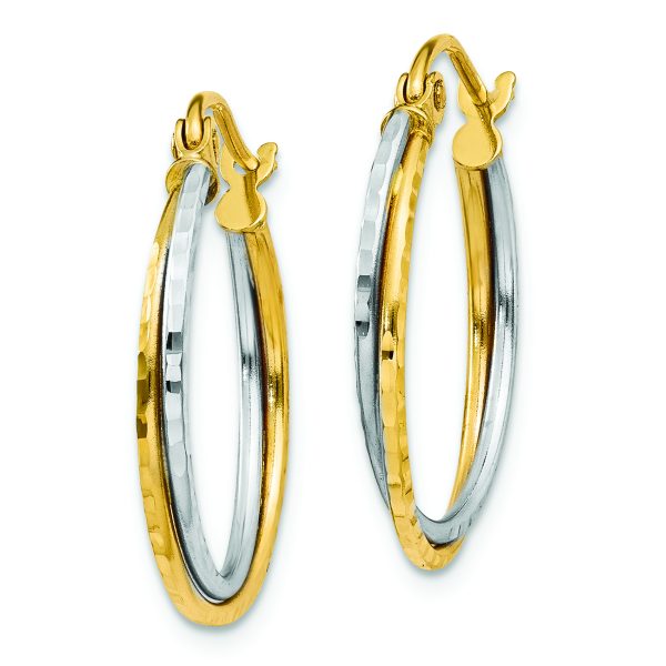 14K Yellow and White Gold Diamond Cut Twisted Hoop Earrings - Image 2