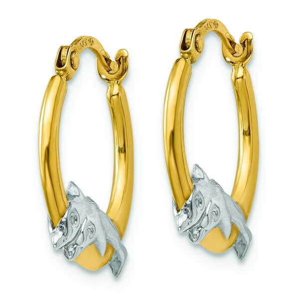 14K & Rhodium Dolphin Hoop Earrings - Image 2