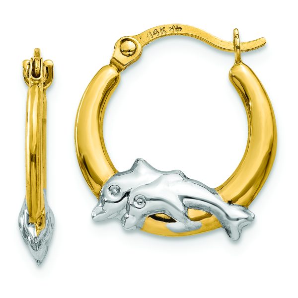 14K & Rhodium Dolphin Hoop Earrings