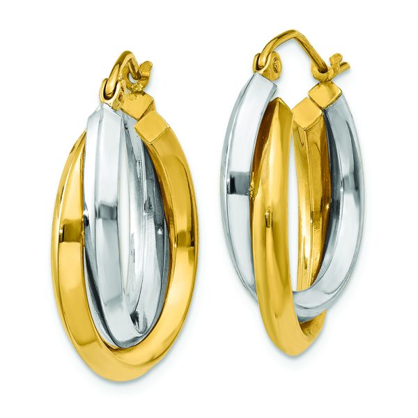 14k Two-tone Polished Double Hoop Earrings - Image 2