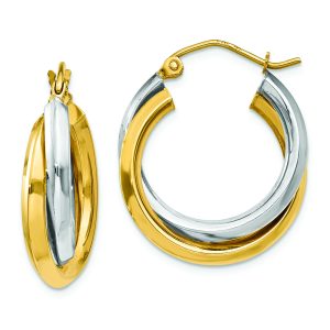 14k Two-tone Polished Double Hoop Earrings
