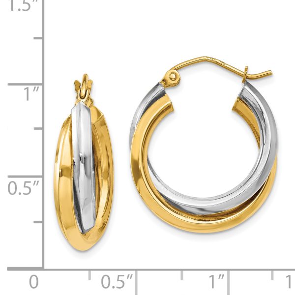 14k Two-tone Polished Double Hoop Earrings - Image 3