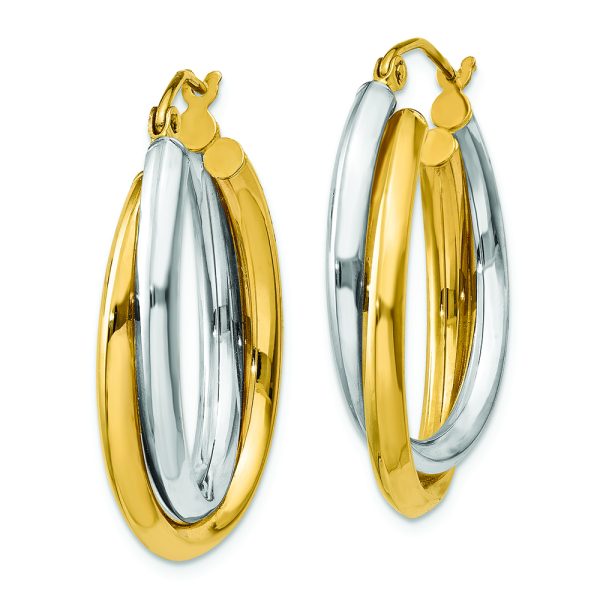 14k Two-tone Polished Double Oval Hoop Earrings - Image 2