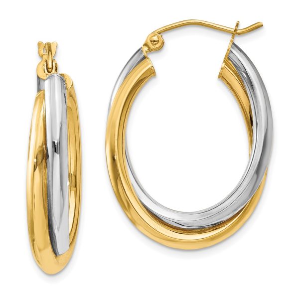 14k Two-tone Polished Double Oval Hoop Earrings