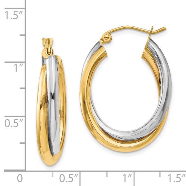 14k Two-tone Polished Double Oval Hoop Earrings - Image 4