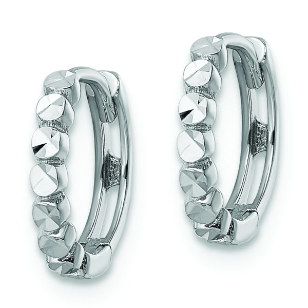 14k White Gold Diamond-cut 2x12mm Hinged Hoop Earrings - Image 2