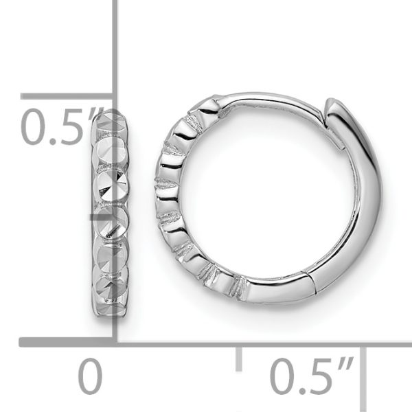 14k White Gold Diamond-cut 2x12mm Hinged Hoop Earrings - Image 3