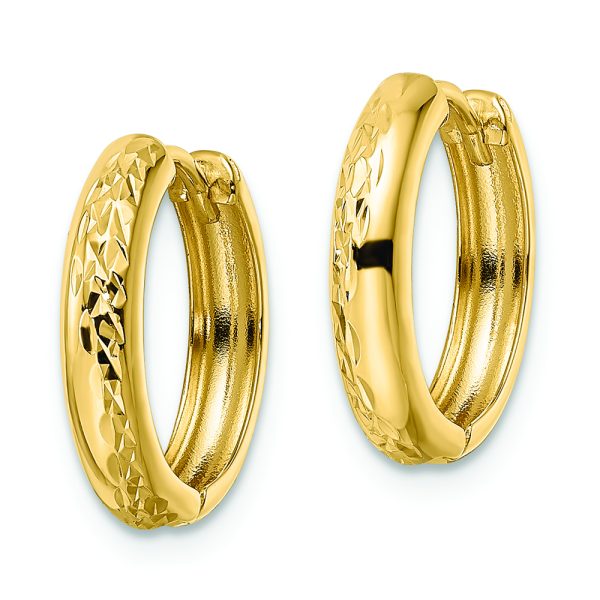 14k Polished Textured 3x15mm Hinged Hoop Earrings - Image 2