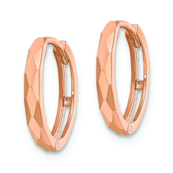 14k Rose Gold Polished Faceted 2x14mm Hinged Hoop Earrings - Image 2