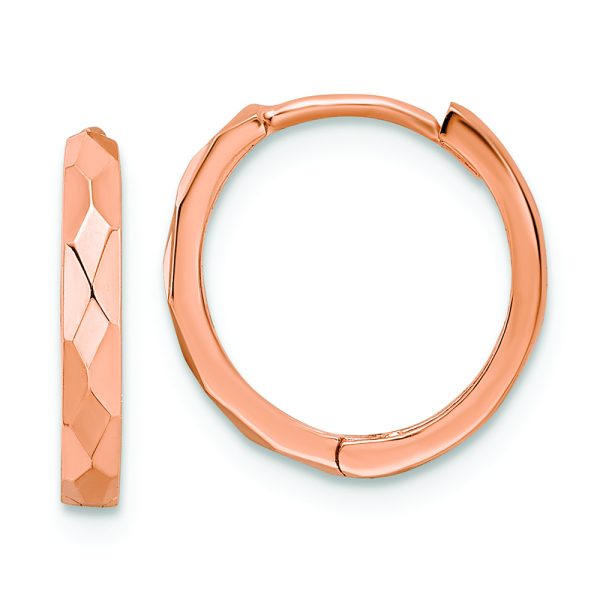 14k Rose Gold Polished Faceted 2x14mm Hinged Hoop Earrings