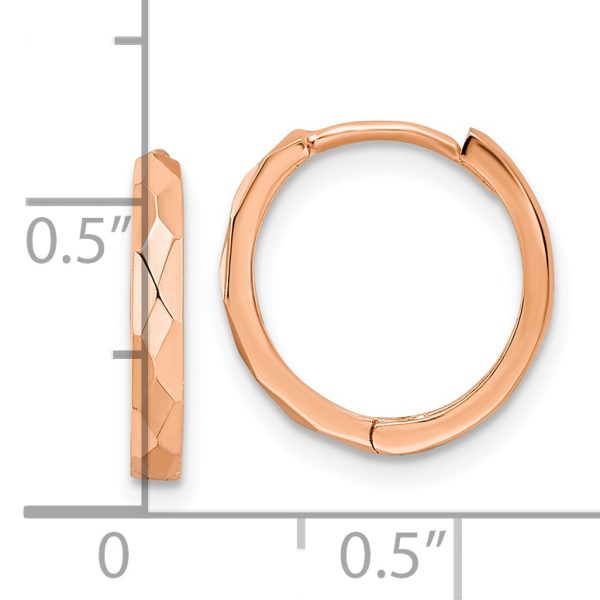 14k Rose Gold Polished Faceted 2x14mm Hinged Hoop Earrings - Image 3