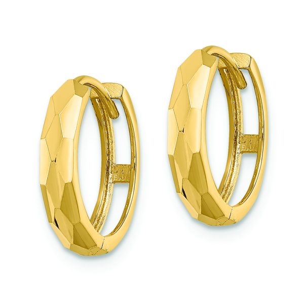 14k Polished Faceted 3x15mm Hinged Hoop Earrings - Image 2