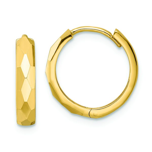 14k Polished Faceted 3x15mm Hinged Hoop Earrings