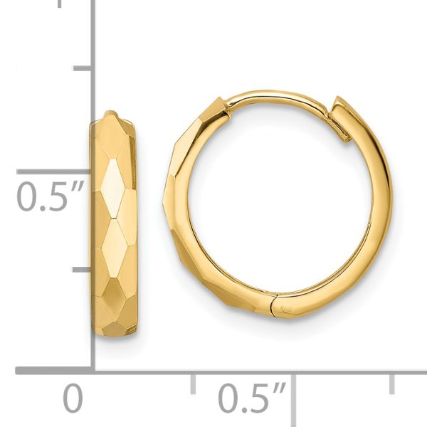 14k Polished Faceted 3x15mm Hinged Hoop Earrings - Image 3