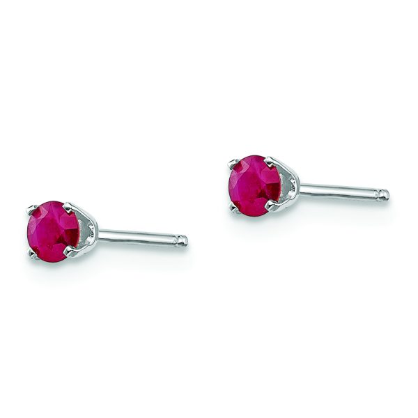 14k White Gold 3mm Ruby Stud Earrings - Image 2