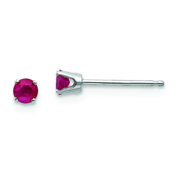 14k White Gold 3mm Ruby Stud Earrings