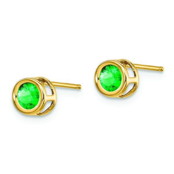 14k 4mm Bezel May/Emerald Post Earrings - Image 2