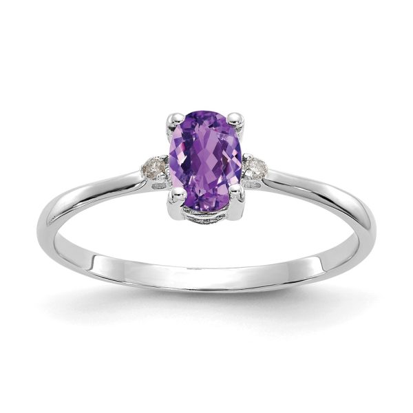 14k White Gold Diamond & Amethyst Birthstone Ring