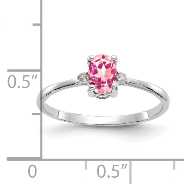 14k White Gold Diamond & Pink Tourmaline Birthstone Ring - Image 3