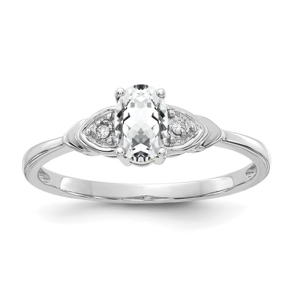 14k White Gold White Topaz and Diamond Ring