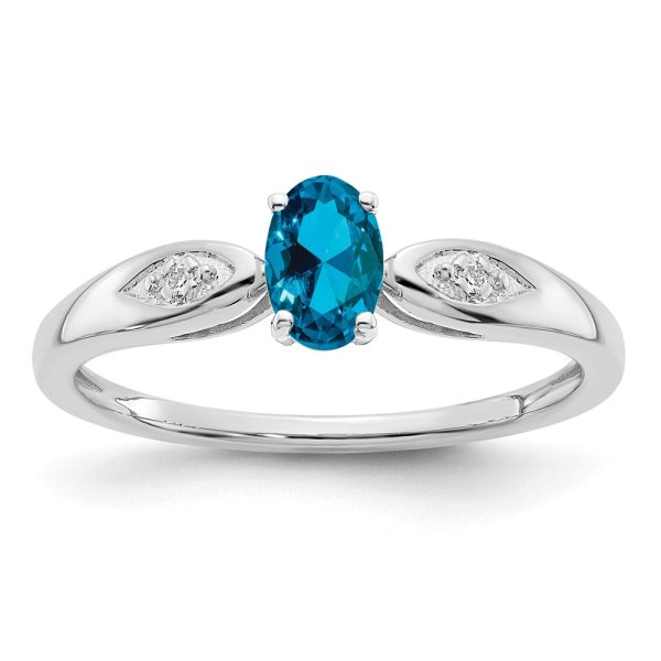 14k White Gold Blue Topaz and Diamond Ring