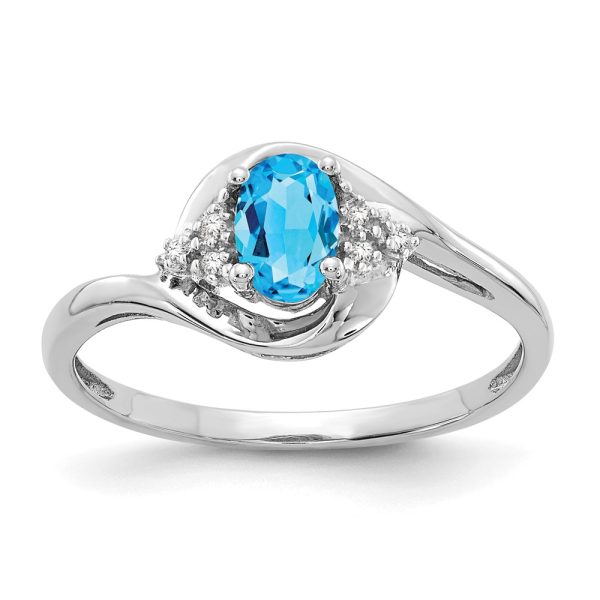 14k White Gold Blue Topaz and Diamond Ring