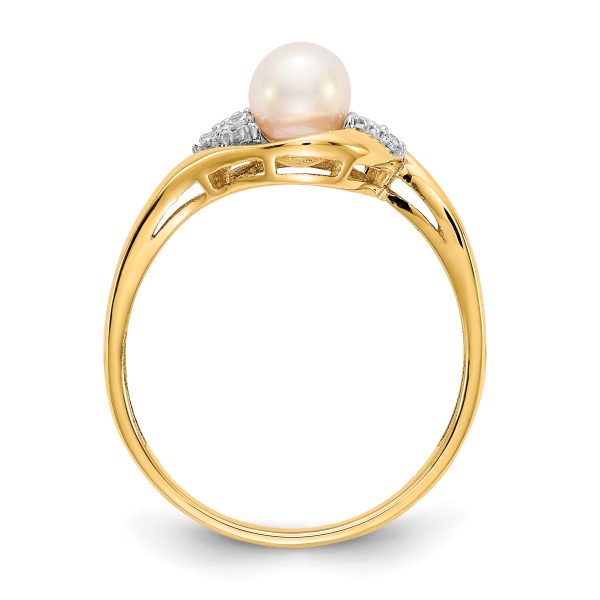 14k FW Cultured Pearl and Diamond Ring - Image 2