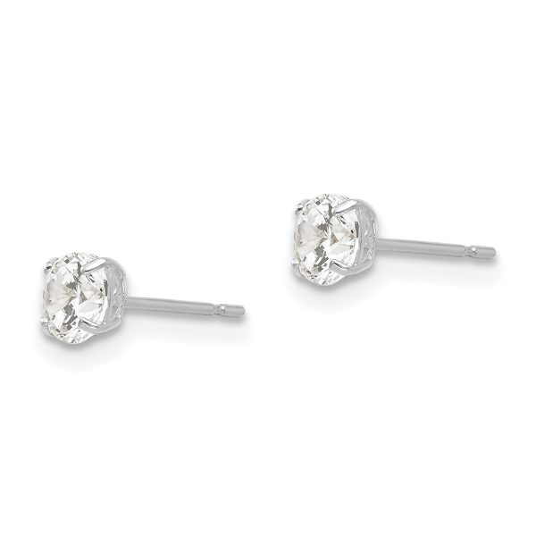 14k White Gold 4mm Round CZ Post Earrings - Image 2