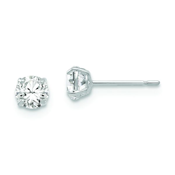 14k White Gold 4mm Round CZ Post Earrings