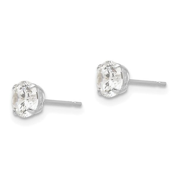 14k White Gold 5mm Round CZ Post Earrings - Image 2