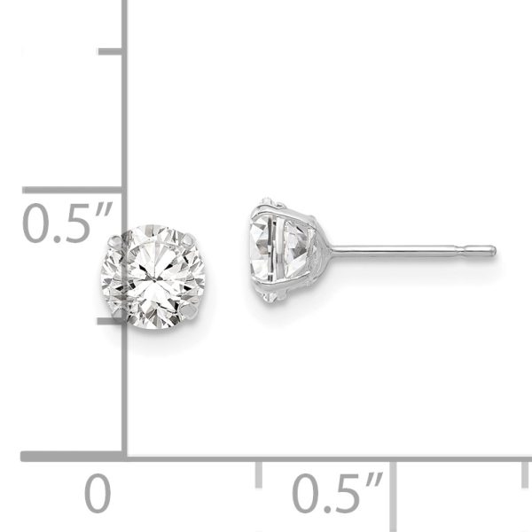 14k White Gold 5mm Round CZ Post Earrings - Image 3